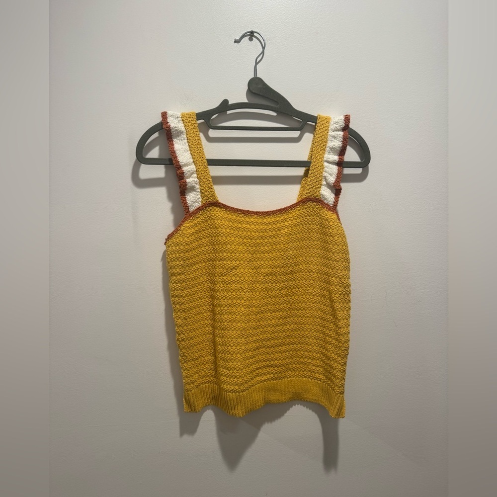 Madewell Colorblock Crochet Ruffle-Strap Sweater Tank  Yellow